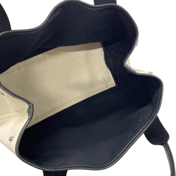 Auth BALENCIAGA Navy Cabas S 339933 Cream Black Canvas Leather Tote Bag - Picture 6 of 16